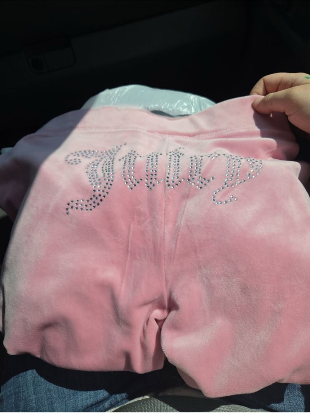 Juicy Couture Pink Velour Joggers with Rhinestone Logo